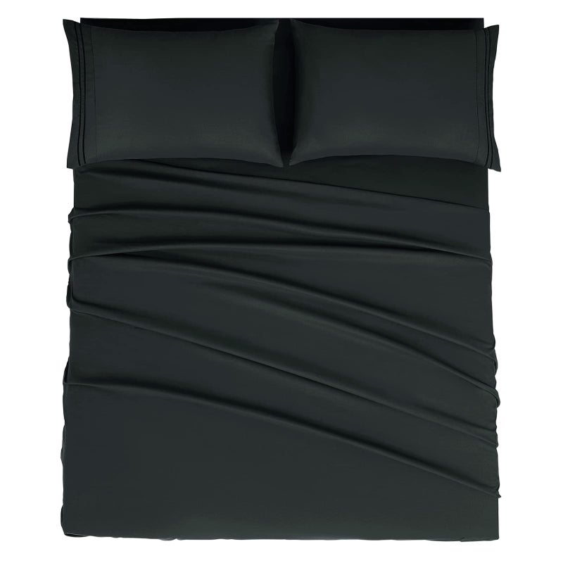 Mejoroom King Size Bed Sheet Set - Hotel Luxury 1800 Bedding Sheets & Pillowcases - 16" Deep Pocket Fitted Sheet, Soft, Breathable, Wrinkle & Fade Resistant - 4 Piece(King, Black) - Image 1